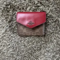 COACH 三つ折り財布 赤茶