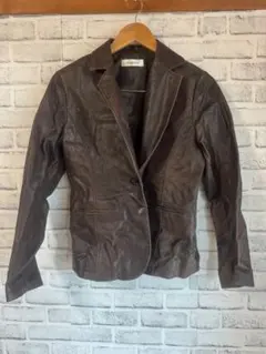 Q053古着Coquine レザーブレザー 豚革ジャケット ブラウン