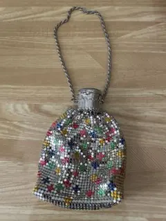 蛇腹式　カラフル メタルビーズ パーティーバッグ　ヴィンテージの巾着ポーチ