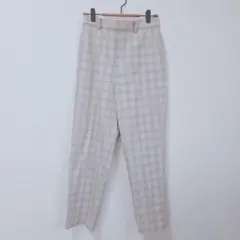ユニクロ ベージュ チェック柄 スリムフィットパンツ
