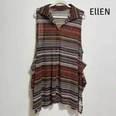 Ellen ボーダー柄 ノースリーブ ロングブラウス ポケット付き ほつれあり