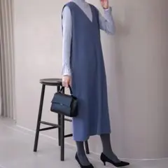 【ROPÉ PICNIC】アンチピリングニットジャンパースカート青レディース40