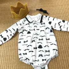 ひげ柄　ロンパース 王冠付き☆