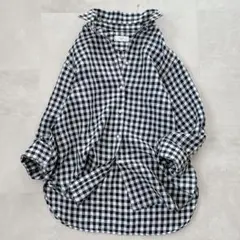 美品 スローブイエナ ギンガムチェック リネン100% シャツ ブラック 洗える