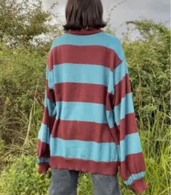 gibous border knitpolo blue×brown