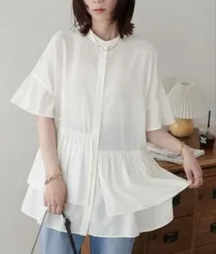 ○美品○ ADORE ドライジョーゼットバックフリルブラウス ホワイト 