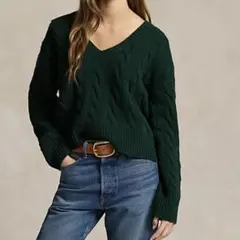 現行 ポロラルフローレン 24AW 太ケーブルニット カシミヤ混 深Vネック