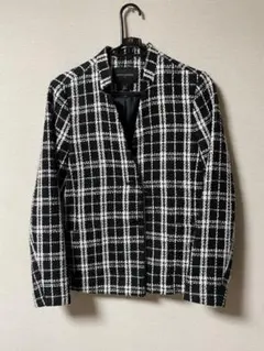 美品　バナナリパブリック ノーカラー黒白チェックジャケット卒業式入学式　サイズL