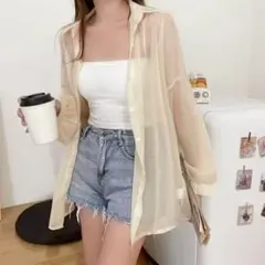 透け感 シースルーシャツ ブラウス シアーシャツ シフォン シンプル レディース