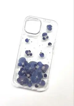 ハンドメイド押し花あじさいiPhone15ケース、ラスト1点