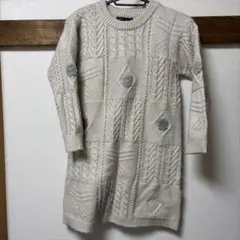 キッズ120cm/アイボリー /長袖ニットワンピース（美品）