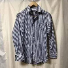 GU シャツ ブラウス 長袖 ストライプ S 青×白