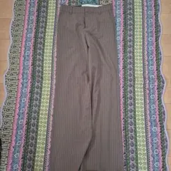 ZARA スラックスブラウンベージュグレー ストライプ カジュアルパンツ XS