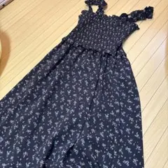 GU花柄 シャーリング キャミワンピース ロング丈