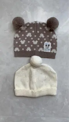 ニット帽2点セット【ブラウン（Disney）・ホワイト】