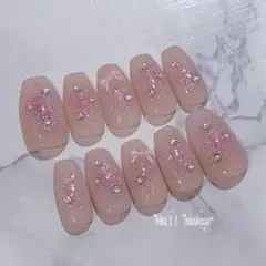 22))フレンチガーリー ショートネイル ネイルチップ ニュアンス ピンク