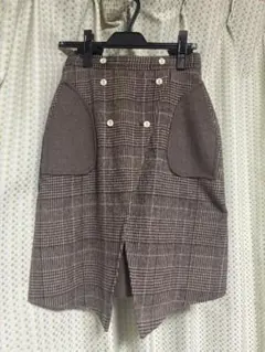 チェック柄 タイトスカート ブラウン ひざ丈