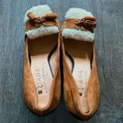 DIANA ブラウン スエード ファー付きパンプス　23.5cm