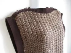 ニットベスト　ボートネック　ブラウン　15号　3L　昭和レトロ　手洗い可