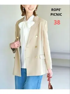 【ROPE' PICNIC】金ボタンダブルテーラードジャケット38 ベージュ