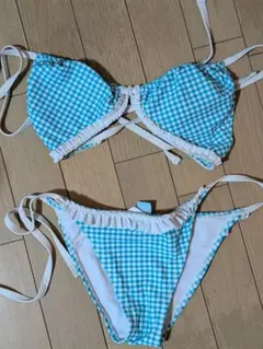 水色・白チェック セパレートビキニ