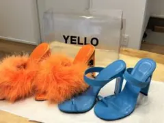 YELLO SHOE オレンジファーと青サンダルセット Sサイズのサムネイル