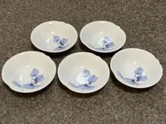 青い花柄 陶器製皿5枚セット