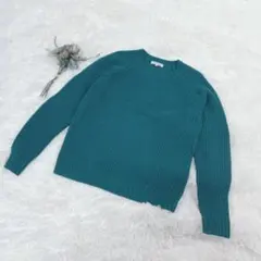 【美品】グローバルワーク ウール100% クルーネックニット ターコイズ M