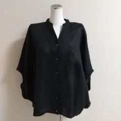 mizuiroindミズイロインドリネンスタンドカラーコクーンシャツブラック