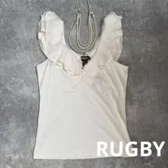 ラルフローレン RUGBY フリル ノースリーブ トップス シルク混 Lホワイトのサムネイル