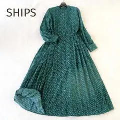 極美品★SHIPS★手洗い可 花柄 バンドカラー サイドプリーツワンピース M