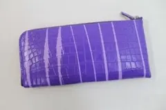 ラウンド パープル クロコダイル 財布 長財布 本物 手染め 一枚革 