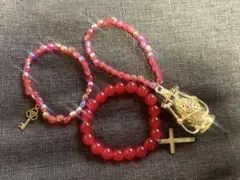 ブレスレット3点セット レッド 赤系 個性的