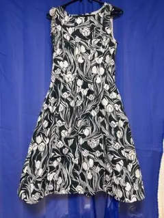 美品 S MaxMara リネン混 ノースリーブフレアワンピース 40 ネイビー