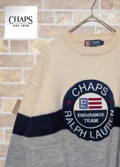 【希少】CHAPS POLO メンズセーター　ニット　白　グレーのサムネイル