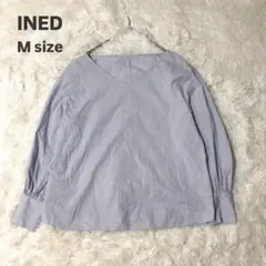 INED ブラウス M ブルー ストライプ Vネック シャツ 長袖 きれいめ 春