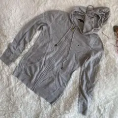 【トミーヒルフィガー】グレー パーカー (S)フード　無地長袖