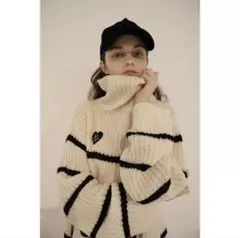 ♡Éé high neck big border knit ivoryのサムネイル