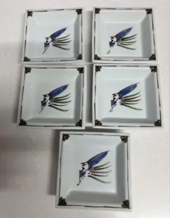 【美品】源右衛門窯 赤呉須花鳥　銘々皿　角皿　醤油皿　5枚のサムネイル