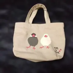 トートバッグ 雀のイラストキャンバス生地 手作り/バック/帆布トートバッグ