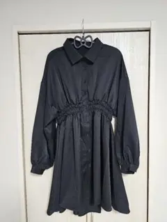 【グレイル】シャーリングシャツワンピ　黒　サイズS