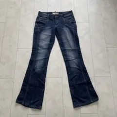 XIANCAIブーツカットデニム・フレアデニム ダークブルー