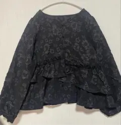 clette 花柄　刺繍　フリル　長袖　ブラウス　ブラック　大きいサイズ　4Lのサムネイル