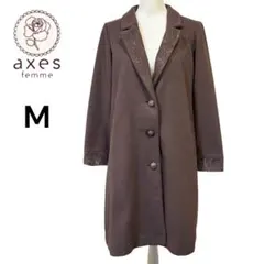 axes femme レース使い ロングコート テーラード ブラウン M