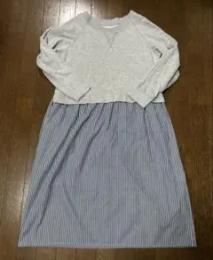 レディース　ワンピース　ロングワンピース　長袖　ストライプ柄　ワンピ