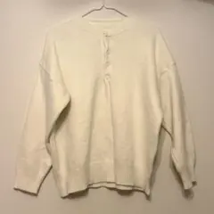 ホワイト ニット セーター 長袖 ボタン