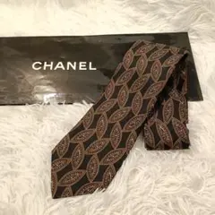 美品✨️　CHANEL ネクタイ 葉模様　ネイビー　ブラウン　シャネル