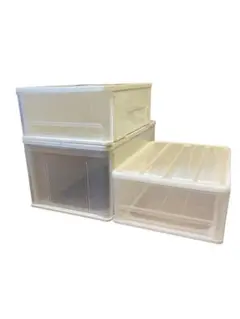 収納ケース 引き出し式 3個セット クリアホワイト プラスチック収納ボックスのサムネイル