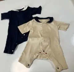 セーラー袖ワンタッチテープ留め7分袖前開きカエルロンパース 50cmから70cm