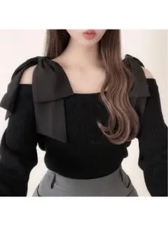 GRL オフショルダーリボンストラップニットトップス[mb1546]